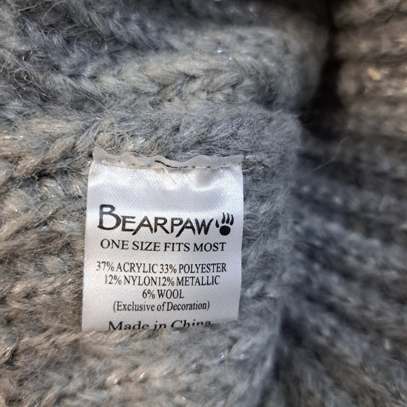 Bearpaw Knit Beanie Hat Cap Grey with Metallic - Picture 9 of 9
